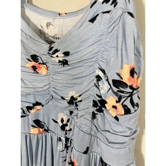 Torrid Floral Tank MIdi Dress Blue 1X Tropical Resort Preppy Feminine Coquette - Picture 3 of 12